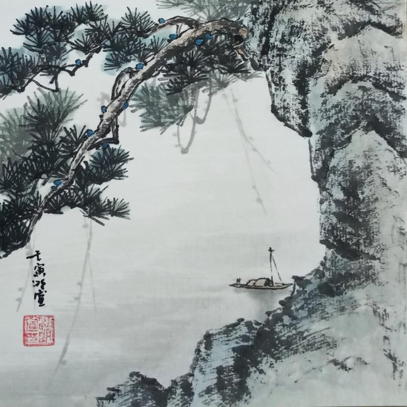 Painting Cliff by Du Mingxuan | Painting Figurative Landscapes Watercolor
