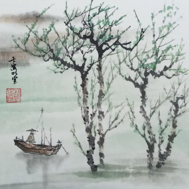 Painting Spring river by Du Mingxuan | Painting Figurative Watercolor Landscapes