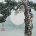 Painting Pinetree under moon by Du Mingxuan | Painting Figurative Landscapes Watercolor