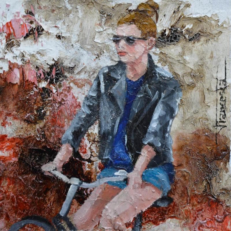 Peinture Bike 1 par Escobar Francesca | Tableau Figuratif Mixte scènes de vie