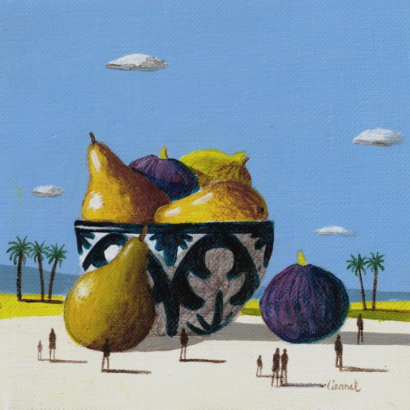 Painting Poires et figues by Lionnet Pascal | Painting Surrealism Acrylic still-life