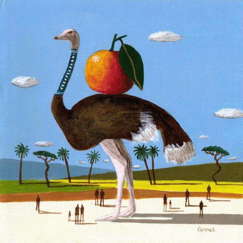 Painting Autruche à l'orange by Lionnet Pascal | Painting Surrealism Acrylic Animals, Landscapes, Pop icons, still-life