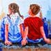 Gemälde Azul y rojo von Escobar Francesca | Gemälde Figurativ Alltagsszenen Acryl