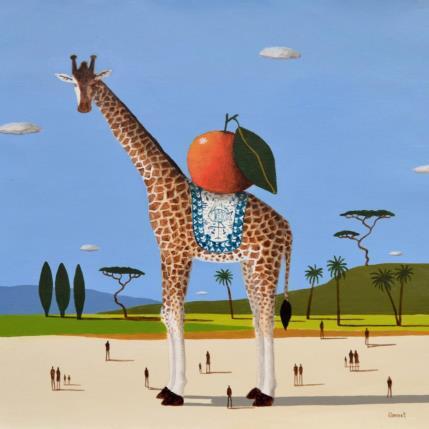Painting Girafe à l'orange by Lionnet Pascal | Painting Surrealist Acrylic Animals, Life style, still-life