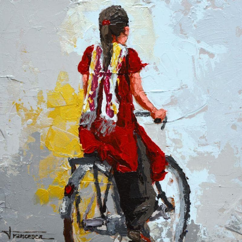 Painting Nepal en bici 1 by Escobar Francesca | Painting Figurative Mixed Life style