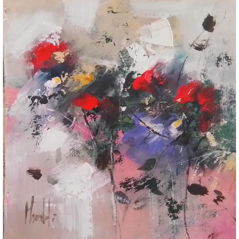 Painting red flowers by Moraldi | Painting Figurative Still-life Acrylic