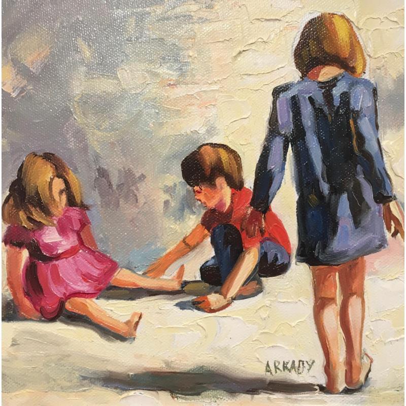 Gemälde Les enfants von Arkady | Gemälde Figurativ Öl Alltagsszenen, Pop-Ikonen