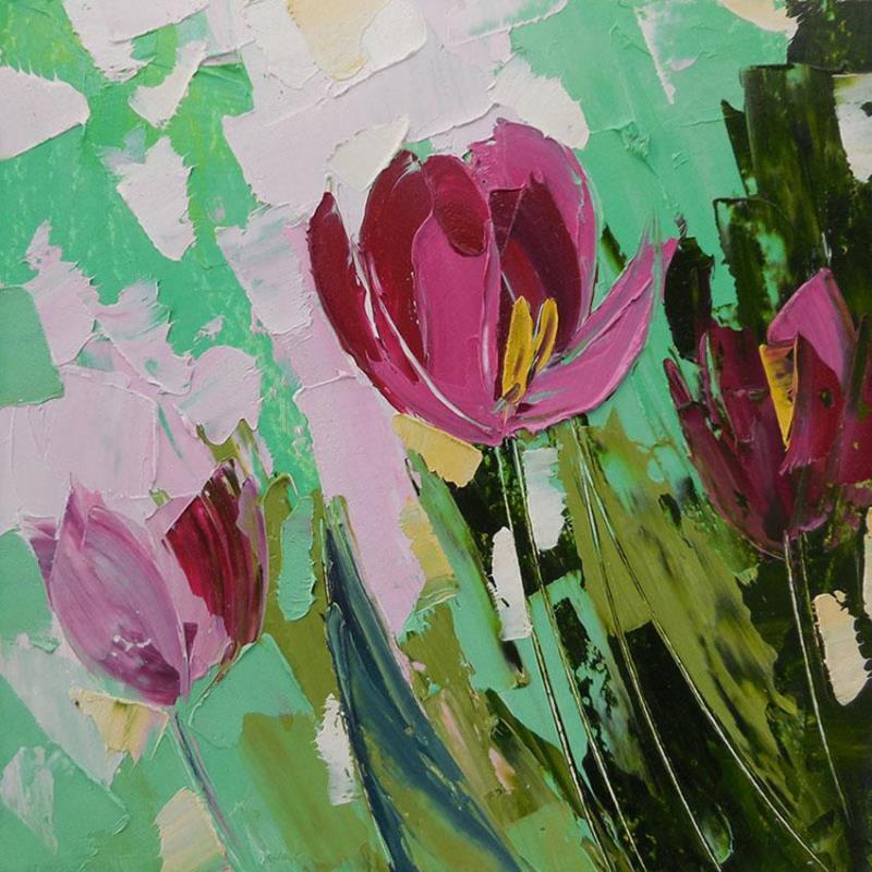 Painting Dark Pink Tulip by Lunetskaya Elena | Painting Figurative Landscapes Oil