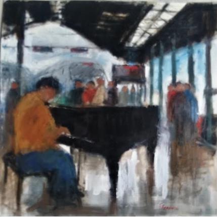 Painting Piano gare by Fernando | Painting Figurative Oil Life style