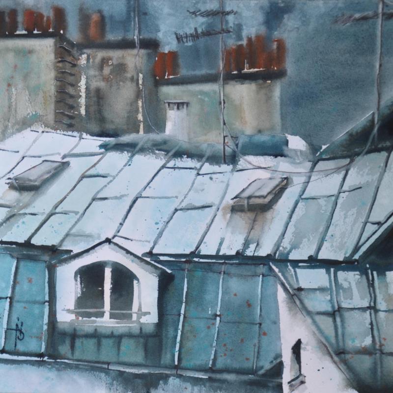 Painting au dessus des toits by Abbatucci Violaine | Painting Figurative Urban Watercolor