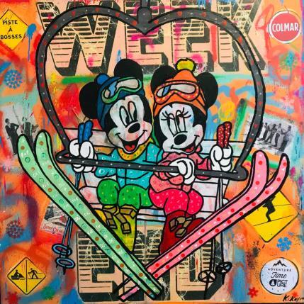 Peinture Mickey et minnie telesiege par Kikayou | Tableau Pop Art Mixte icones Pop