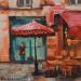 Painting Café au parasol rose by Novokhatska Olga | Painting Figurative Urban Oil