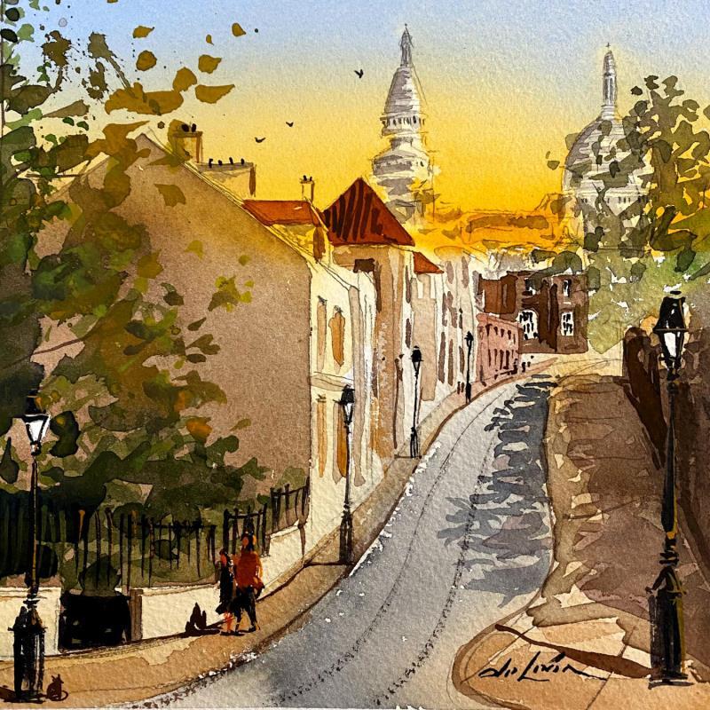 Painting Montmartre Paris by De León Lévi Marcelo | Painting Figurative Landscapes Urban Watercolor