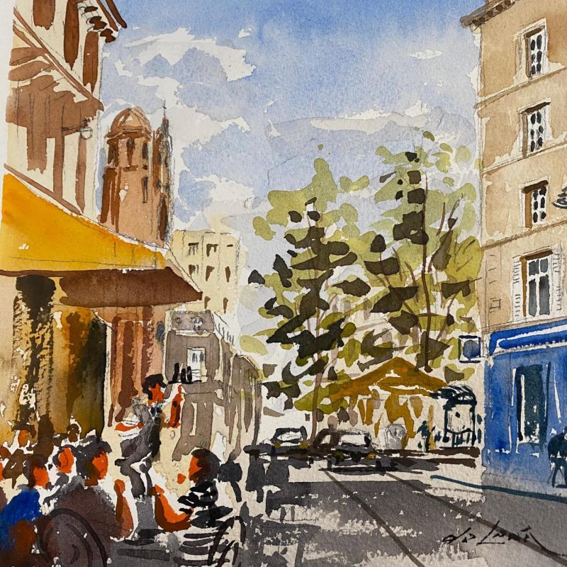 Painting Place de Abesses by De León Lévi Marcelo | Painting Figurative Watercolor Landscapes, Urban