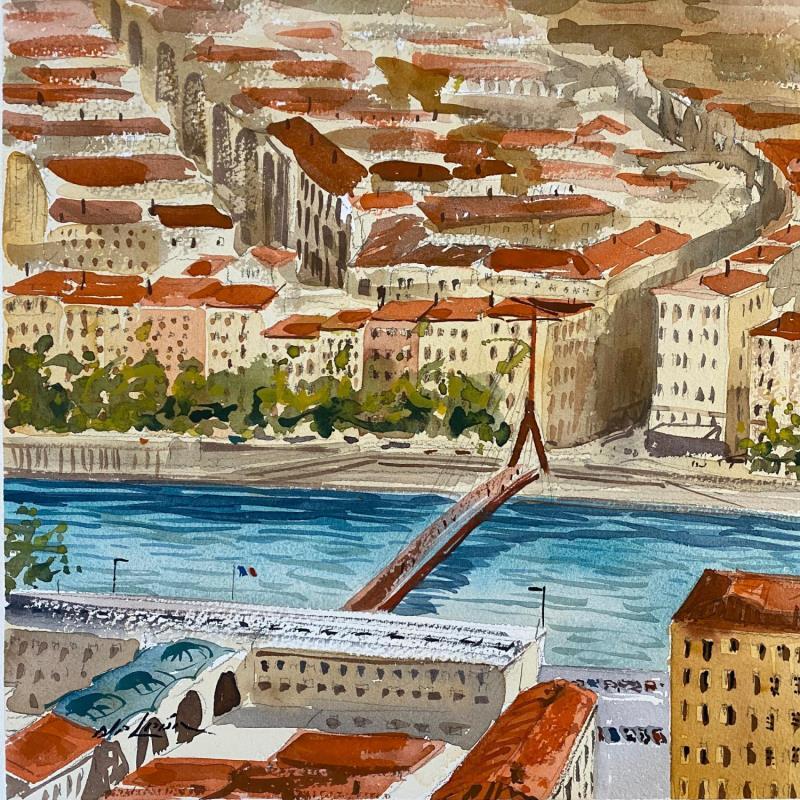 Painting Aérien Lyon by De León Lévi Marcelo | Painting Figurative Watercolor Landscapes, Urban