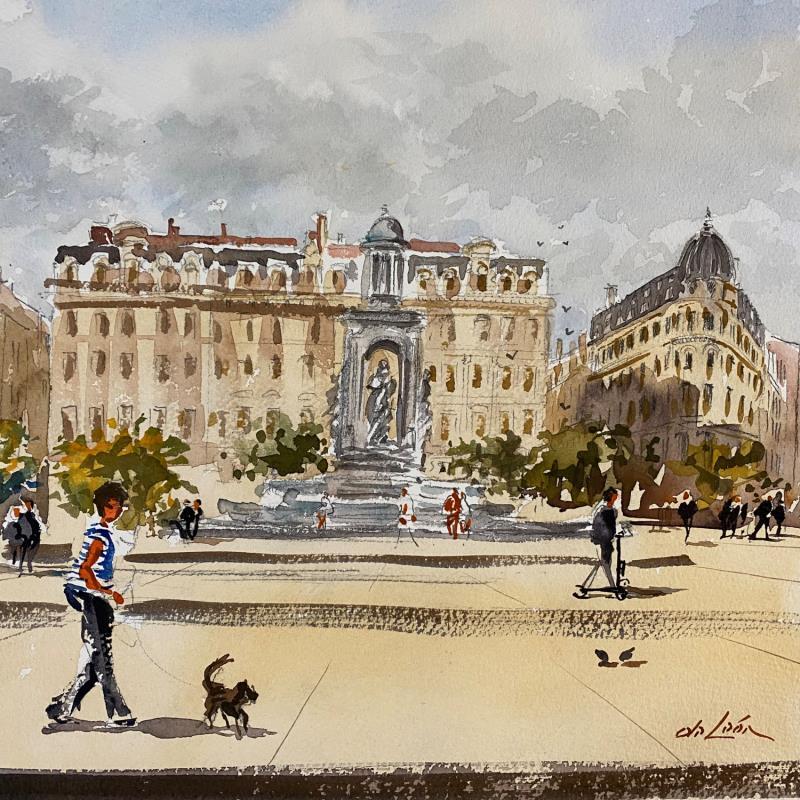 Painting Place des Jacobins  by De León Lévi Marcelo | Painting Figurative Watercolor Landscapes, Urban