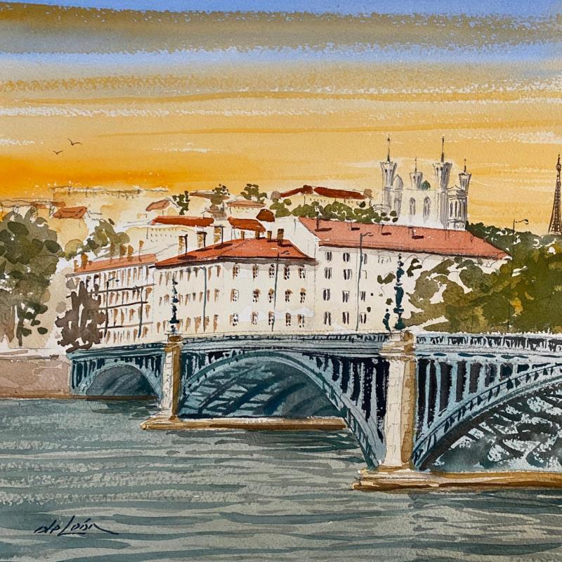 Painting Pont de l'univers de Lyon by De León Lévi Marcelo | Painting Figurative Watercolor Landscapes, Urban
