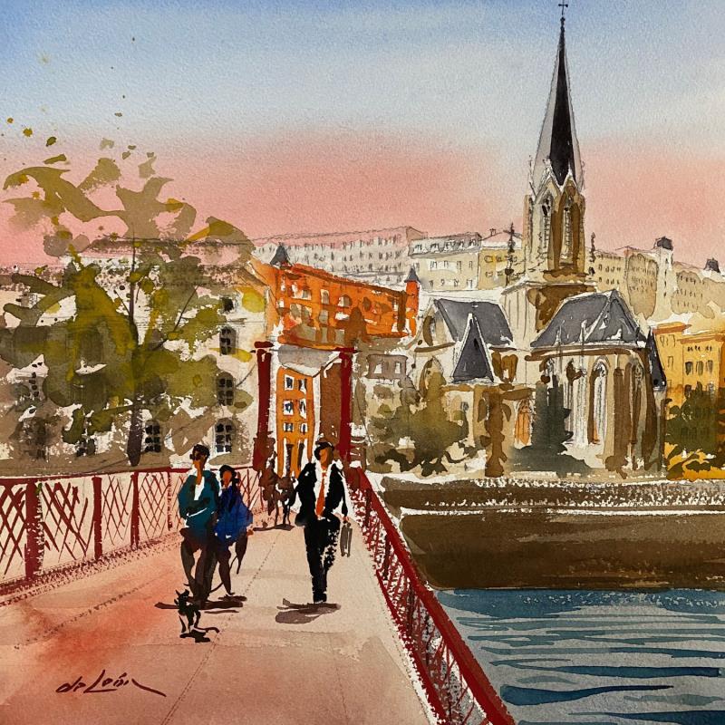 Painting Pont St Georges by De León Lévi Marcelo | Painting Figurative Watercolor Landscapes, Life style, Urban
