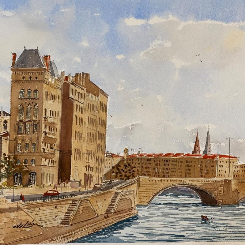 Painting Lyon View by De León Lévi Marcelo | Painting Figurative Watercolor Landscapes, Urban