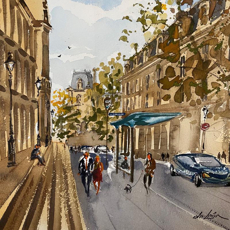 Painting Paris bus station  by De León Lévi Marcelo | Painting Figurative Watercolor Landscapes, Life style, Urban