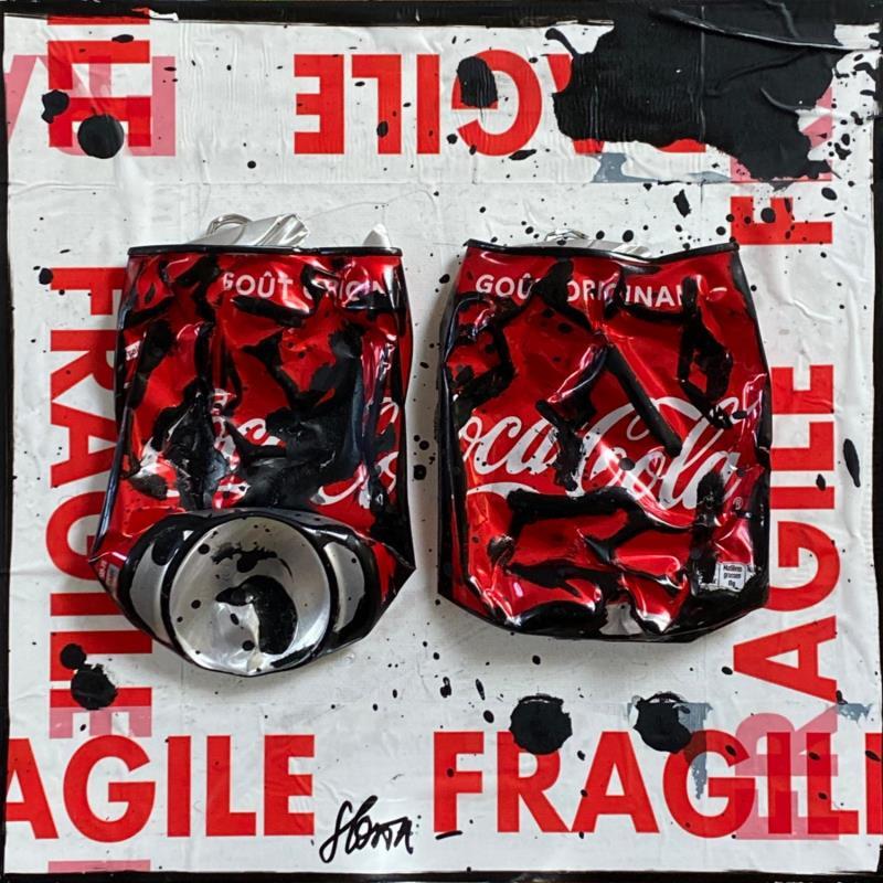Painting Fragile Coke by Costa Sophie | Painting Pop-art Acrylic, Cardboard, Gluing, Posca, Upcycling Pop icons