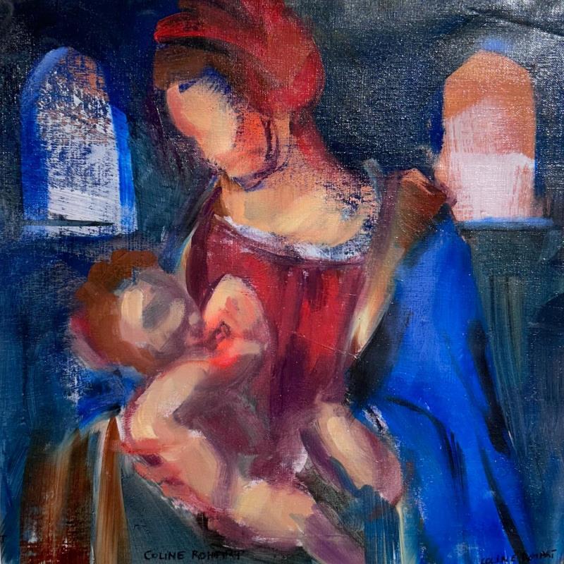 Gemälde Motherhood, d'après L. De Vinci von Coline Rohart  | Gemälde Figurativ Porträt Alltagsszenen Öl