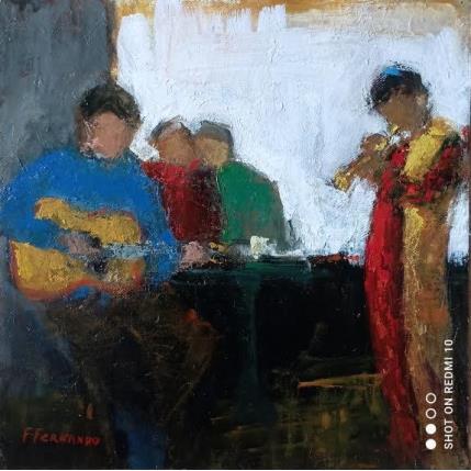 Painting le petit musicien by Fernando | Painting Figurative Oil Life style
