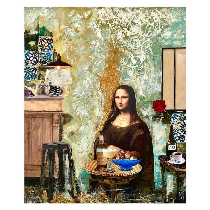 Peinture Mona au bistrot par Romanelli Karine | Tableau Figuratif icones Pop, Portraits