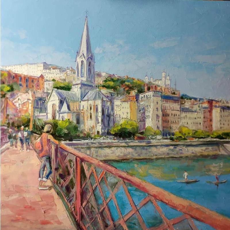 Painting Passerelle Paul Couturier by Arkady | Painting Figurative Landscapes Urban Oil