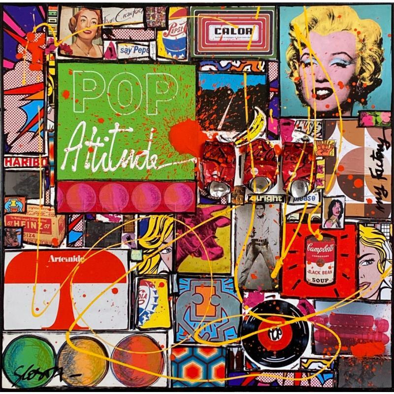 Gemälde Pop Attitude von Costa Sophie | Gemälde Pop art Acryl, Kleben, Posca, Upcycling Pop-Ikonen