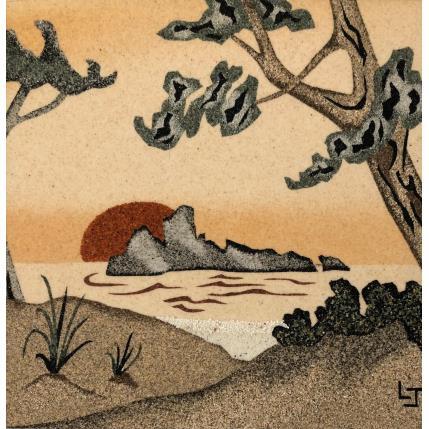 Peinture Plage au soleil couchant par Jovys Laurence  | Tableau Matiérisme Sable Marine, Paysages