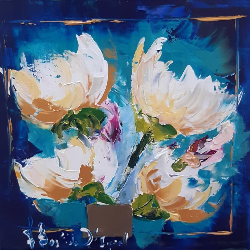 Painting Pivoines bleues by Bastide d´Izard Armelle | Painting Abstract Landscapes Oil