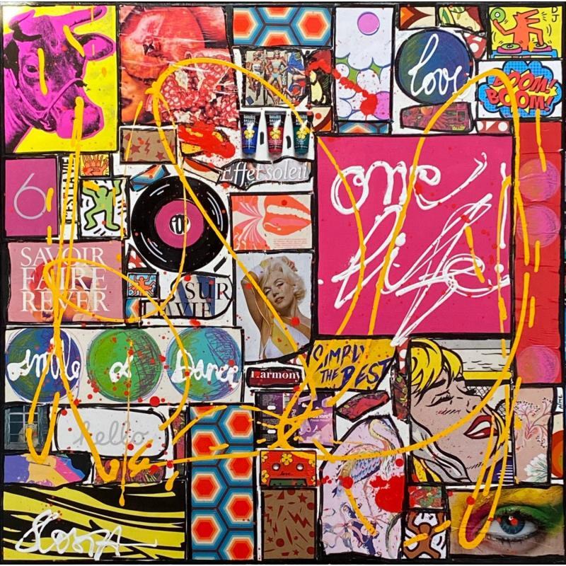 Painting One life by Costa Sophie | Painting Pop art Acrylic, Gluing, Posca, Upcycling Pop icons