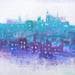 Painting Panorama urbain en bleu et mauve by Fièvre Véronique | Painting Figurative Acrylic Urban