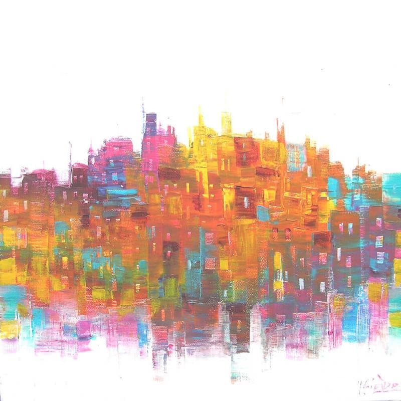 Peinture Soleil sur la colline par Fièvre Véronique | Tableau Figuratif Acrylique Vues urbaines