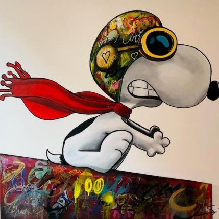 Peinture SNOOPY IS FLYING par Mestres Sergi | Tableau Pop-art Graffiti Icones Pop