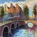 Painting Amsterdam,Leidse gracht bridges. by De Jong Marcel | Painting Figurative Landscapes Urban Oil