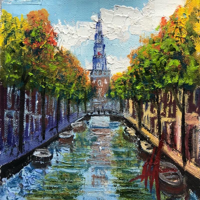 Painting Amsterdam,groenburgwal and zuiderkerk. by De Jong Marcel | Painting Figurative Landscapes Urban Oil