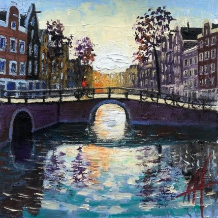 Painting Amsterdam, reguliersgracht. by De Jong Marcel | Painting Figurative Oil Landscapes, Pop icons, Urban