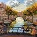 Painting On a bridge in Amsterdam by De Jong Marcel | Painting Figurative Landscapes Urban Oil