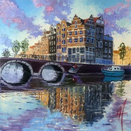 Painting Amsterdam, Brouwersgracht. Colourful reflection. by De Jong Marcel | Painting Figurative Oil Landscapes, Urban