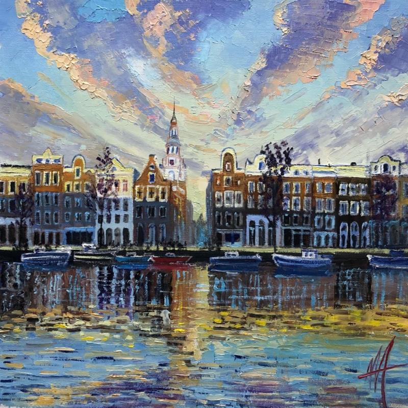 Painting Amsterdam, kloveniersburgwal canalhouses. by De Jong Marcel | Painting Figurative Landscapes Urban Oil