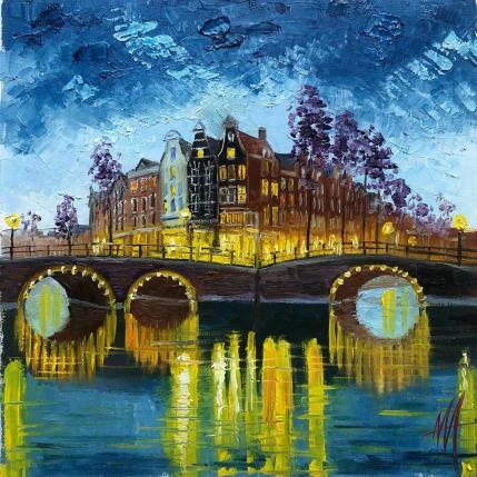 Painting Amsterdam, night sky. by De Jong Marcel | Painting Figurative Oil Landscapes, Urban