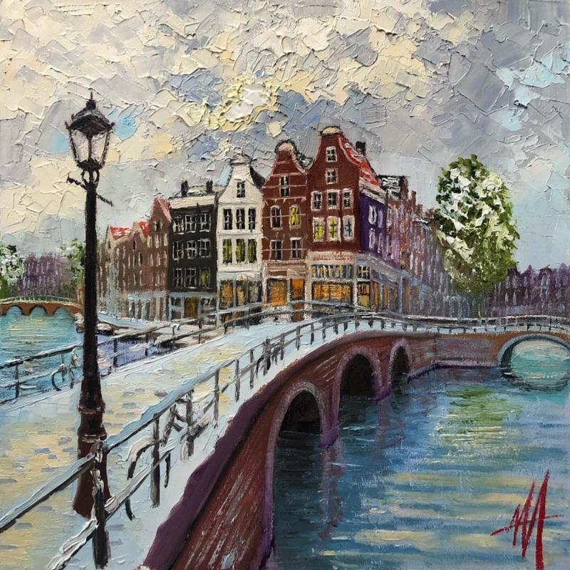 Painting Amsterdam, Leidse gracht keeping it cool. by De Jong Marcel | Painting Figurative Oil Landscapes, Urban