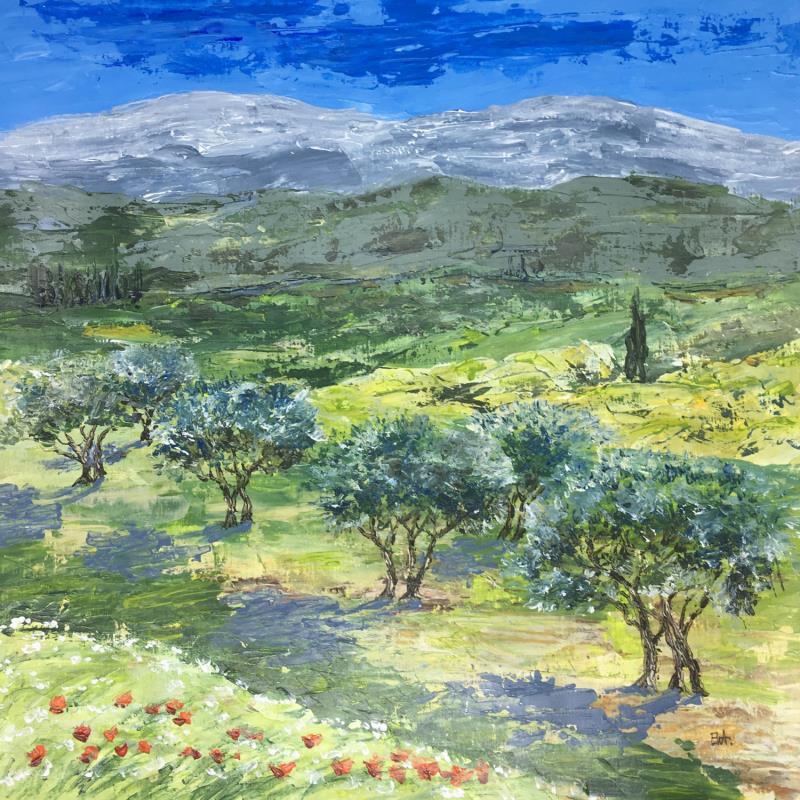 Painting Panorama Provençal by Rey Ewa | Painting Figurative Acrylic Landscapes