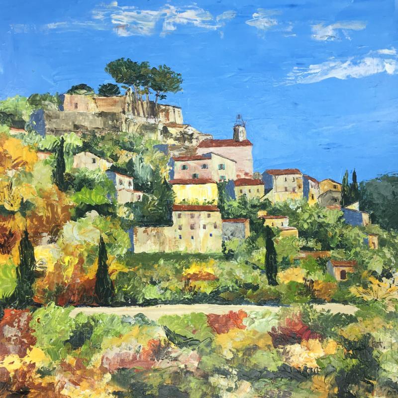 Peinture Le village du Beaucet en automne par Rey Ewa | Tableau Figuratif Acrylique Paysages