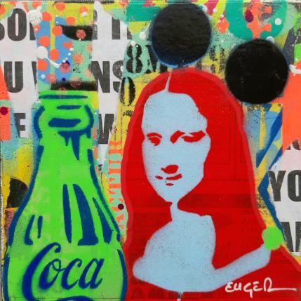 Gemälde POP MONA von Euger Philippe | Gemälde Pop-Art Acryl, Collage, Graffiti, Pappe Pop-Ikonen