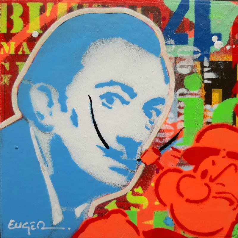 Peinture DALI & POPEYE par Euger Philippe | Tableau Pop-art Icones Pop Graffiti Carton Acrylique Collage