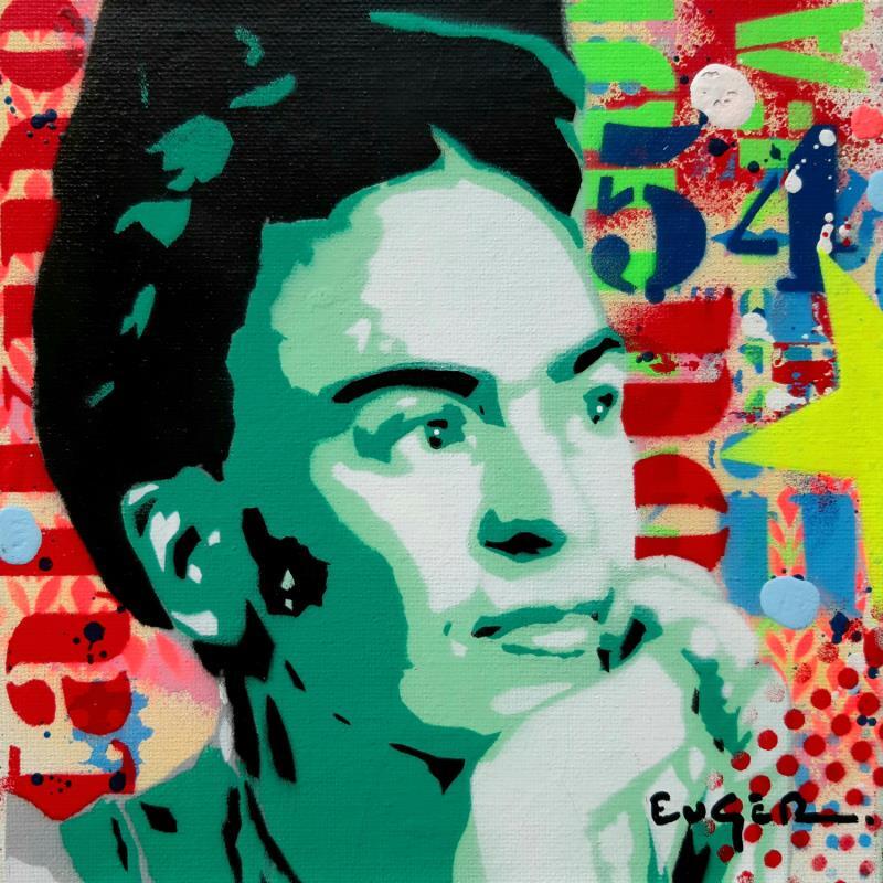 Painting FRIDA KAHLO by Euger Philippe | Painting Pop-art Pop icons Graffiti Cardboard Acrylic Gluing