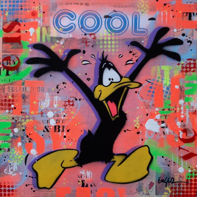 Gemälde COOL DUCK von Euger Philippe | Gemälde Pop-Art Pop-Ikonen Graffiti Pappe Acryl Collage